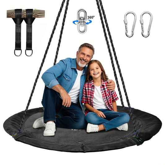 Saucer Tree Swing 43 Inch 360 Degree Rotating Flying Saucer Swing with Swivel Hanging Straps Adjustable Ropes Round Spinner Swing for Tree Swing Set Kids Outdoor