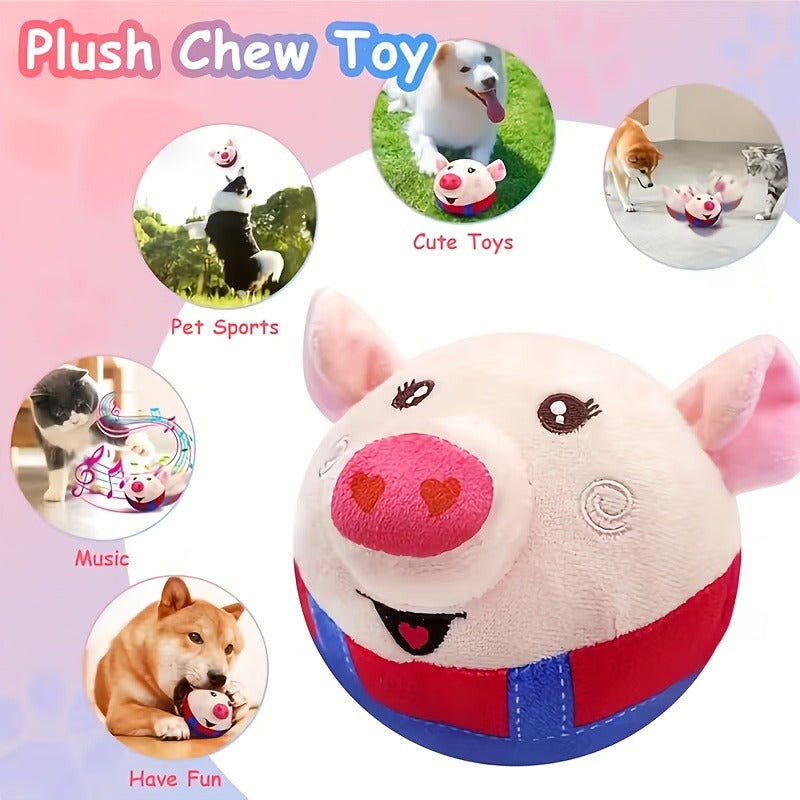 Dog Toy USB-Rechargeable Bouncing Character Ball with Recording and Music Modes in Five Styles