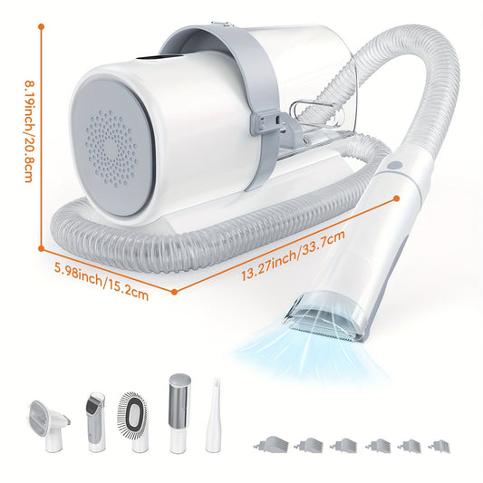 Pet Grooming Vacuum Kit, Five-in-One Suction System with Clippers, Six Guide Combs and Two Color Options