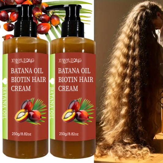 Batana Oil Hair Cream 2 Pack 250g Each — Biotin Deep Care Anti-Frizz Smoothing Cream, Increases Gloss Prevents Breakage Split Ends, Moisturizing Treatment for Dry Damaged Hair