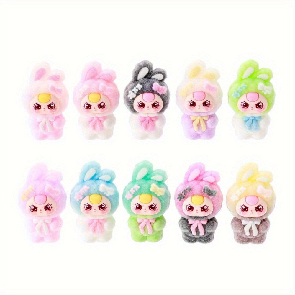 Cute Flocked Plush Mini Dolls 10pcs – Car Dashboard & Desktop Decoration, Random Mixed Colors, Fun Car Interior Accessory & Office Desk Decor