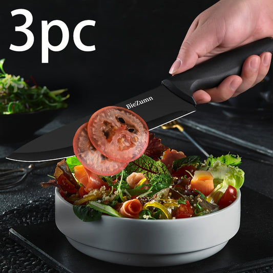 Kitchen Knife Set – 3-Piece & 14-Piece Multi-Purpose Chef’s Knife, Steak Knife, Fruit Knife & Scissors with Storage Block, Black