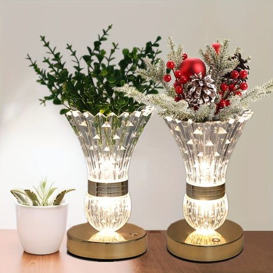 Table Lamp with Crystal Vase Shade, Touch Dimming, USB Rechargeable Power and One or Two-Lamp Options