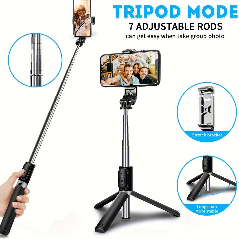 40.55-Inch Foldable Phone Tripod and Selfie Stick with Black Finish, Adjustable Holder and Remote