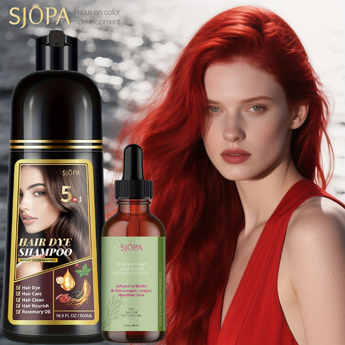 Glycerin Hair Color Shampoo Gift Set with Rosemary Oil, 5-in-1 Color & Care Formula 16.91oz, Gentle Non-Irritating Gray Coverage