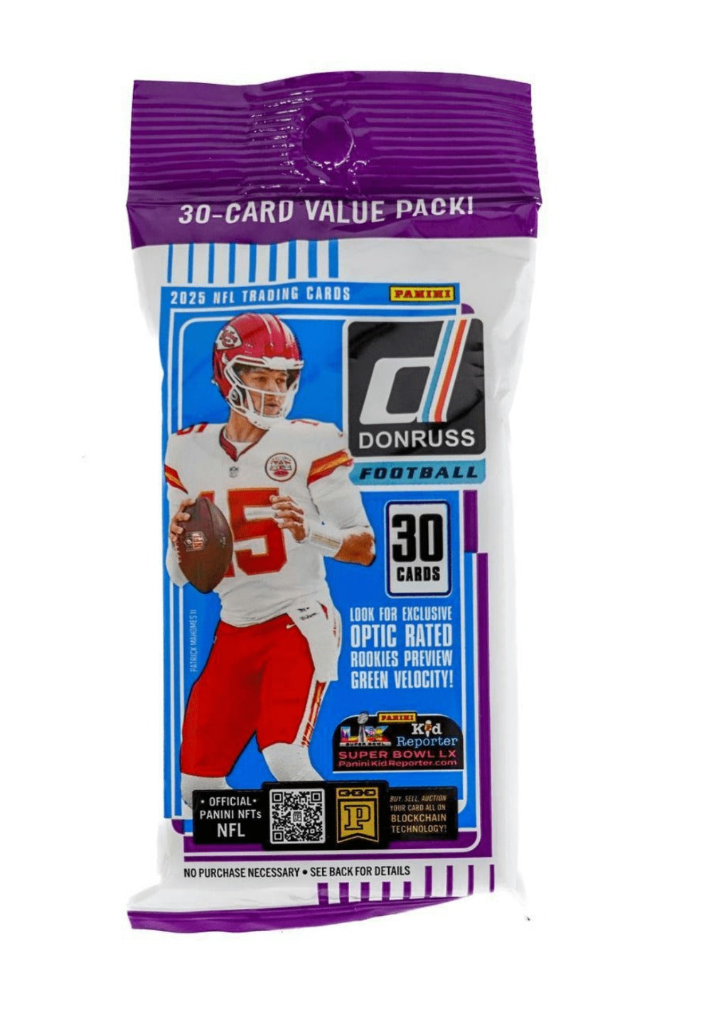 Donruss Football Trading Card Holiday Tin and Jumbo Value Pack Bundle, 2025 with Three Press Proof Purple Cards
