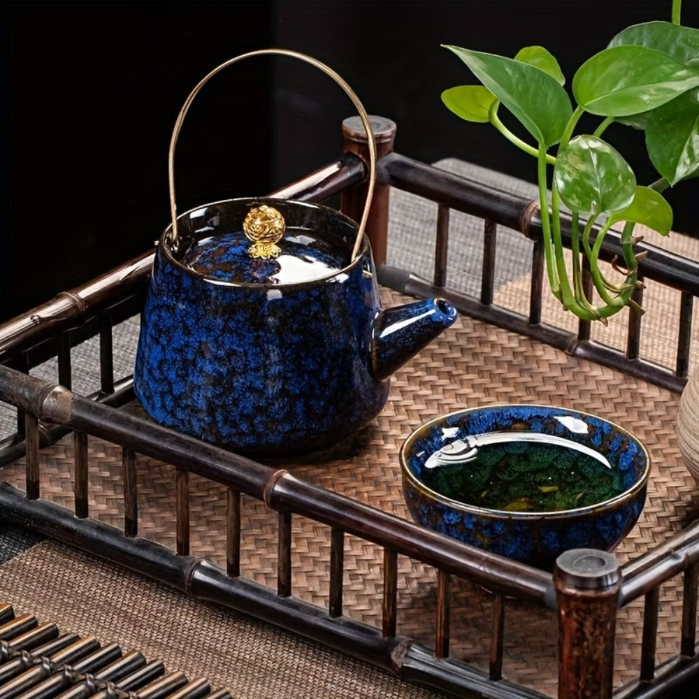 Five-Piece Jianzhan-Style Ceramic Tea Cup Set in Five Colors with 4.06-Ounce Bowls and Gift Box