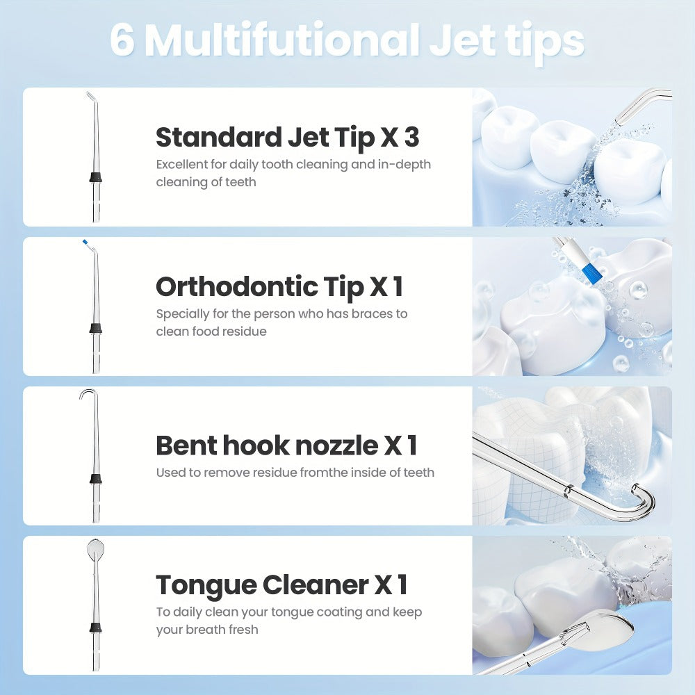 350 ml Cordless Water Flosser Kit with Six Jet Tips, Five Mode Labels, USB Cable and Manual