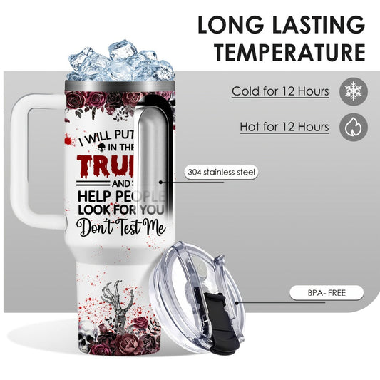 Insulated Tumbler 40oz Halloween Horror Cat Graphic with Stainless Steel Handle, Lid and Straw