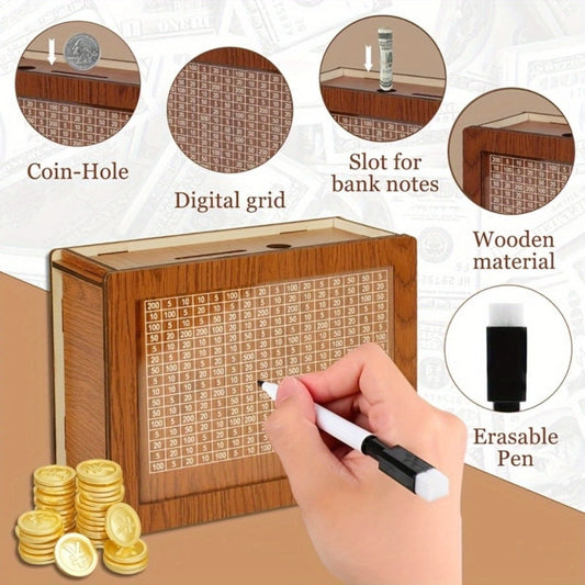 Wooden Savings Bank with Digital Counter 2-Pack – 7.87x5.7" Adult Coin Bank Holds $10,000, Savings Goal Tracker Box, Ideal Gift for Friends Family Home Decor