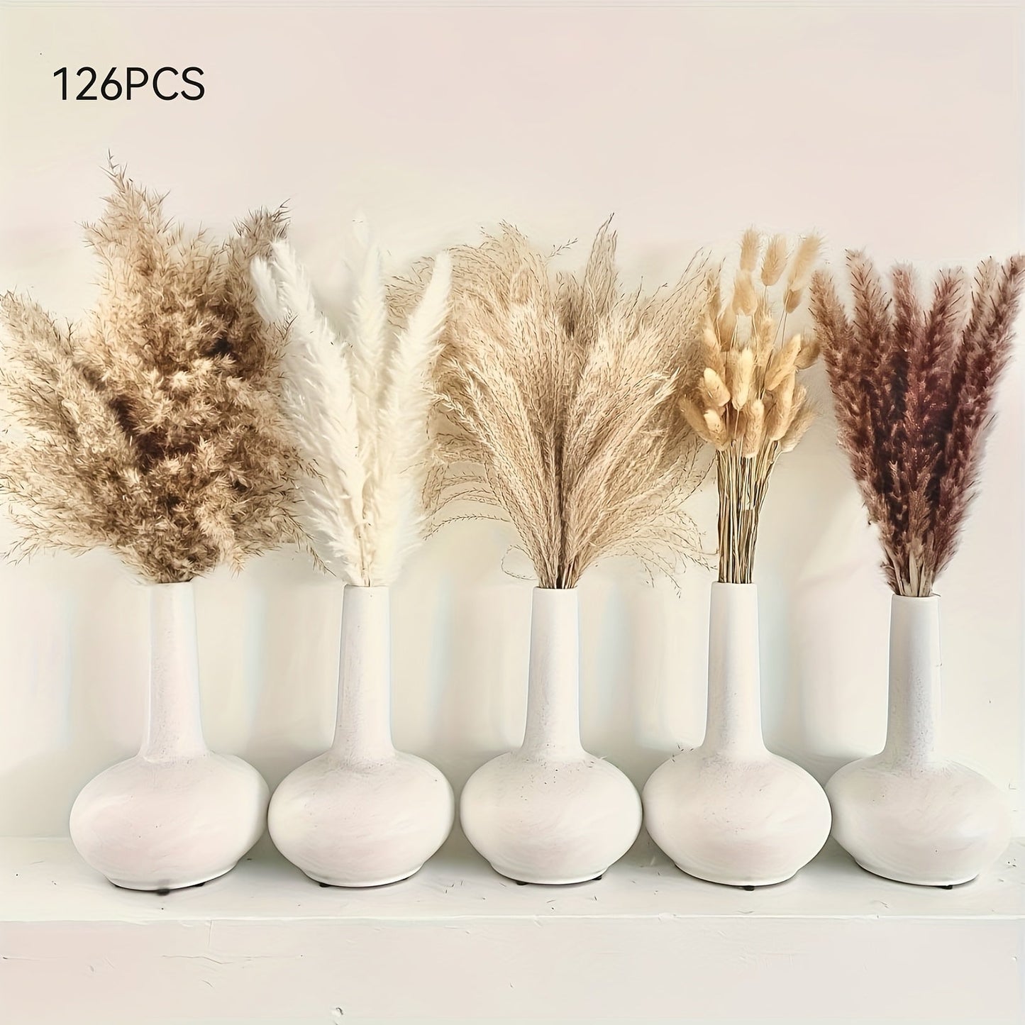 Neutral Pampas Grass and Reed Bouquet in 126 or 400-Piece Options with Trim-to-Length Stems