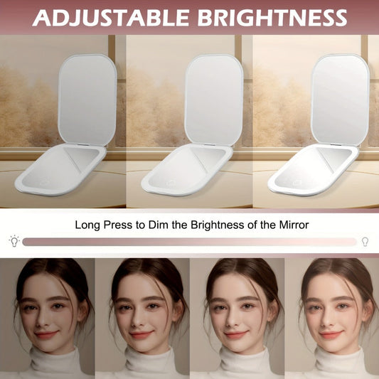 10X LED Lighted Compact Mirror USB Rechargeable 1X 10X Magnification Dimmable 3-Color Touch Screen - Double Sided Portable Travel Pocket Cosmetic Mirror for Makeup Women Gift