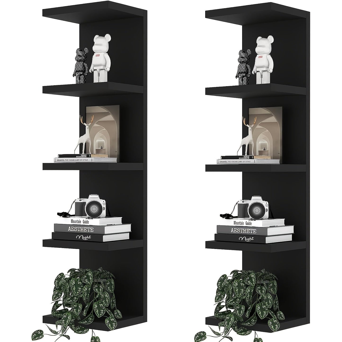 5-Tier Floating Wall Shelf Wall-Mounted Storage Rack 31.5" - Space Saving Display Shelves for Bedroom Living Room Oak Finish Easy Install Thickened Suspended Wall Organizer
