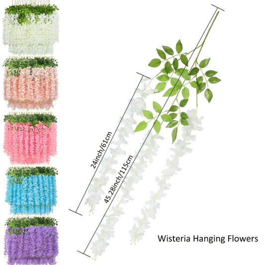 Artificial Flowers 24-Pack Wisteria Vine Garland with 3.6FT Silk Strands in Five Color Options