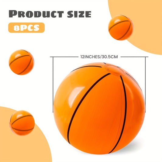 Inflatable Basketball Beach Ball 8 Pack 12 Inch for Birthday Party Decorations Pool Favors Goodie Bag Stuffers – Sports Theme Party Supplies for Kids, Father’s Day Game Night Poolside Fun Bulk Balloon Balls