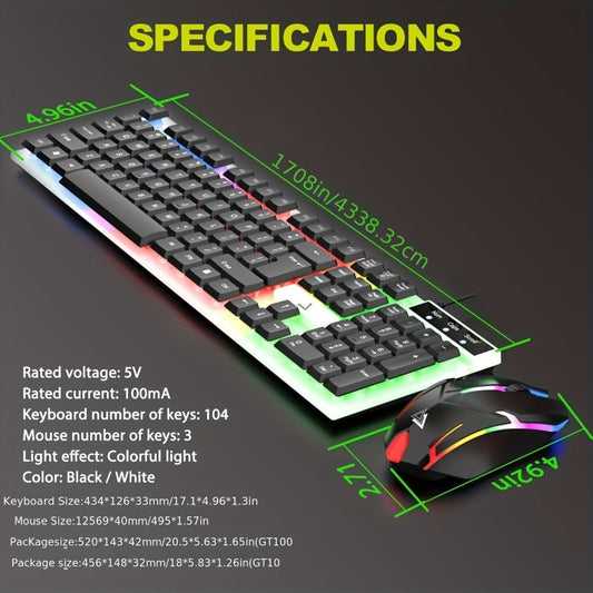 Gaming Keyboard and Mouse Combo Wired Backlit Mechanical-Feel Keys Optical Mouse Ergonomic USB Set for PC Laptop Desktop Home Office Quick Function Keys ABS Build