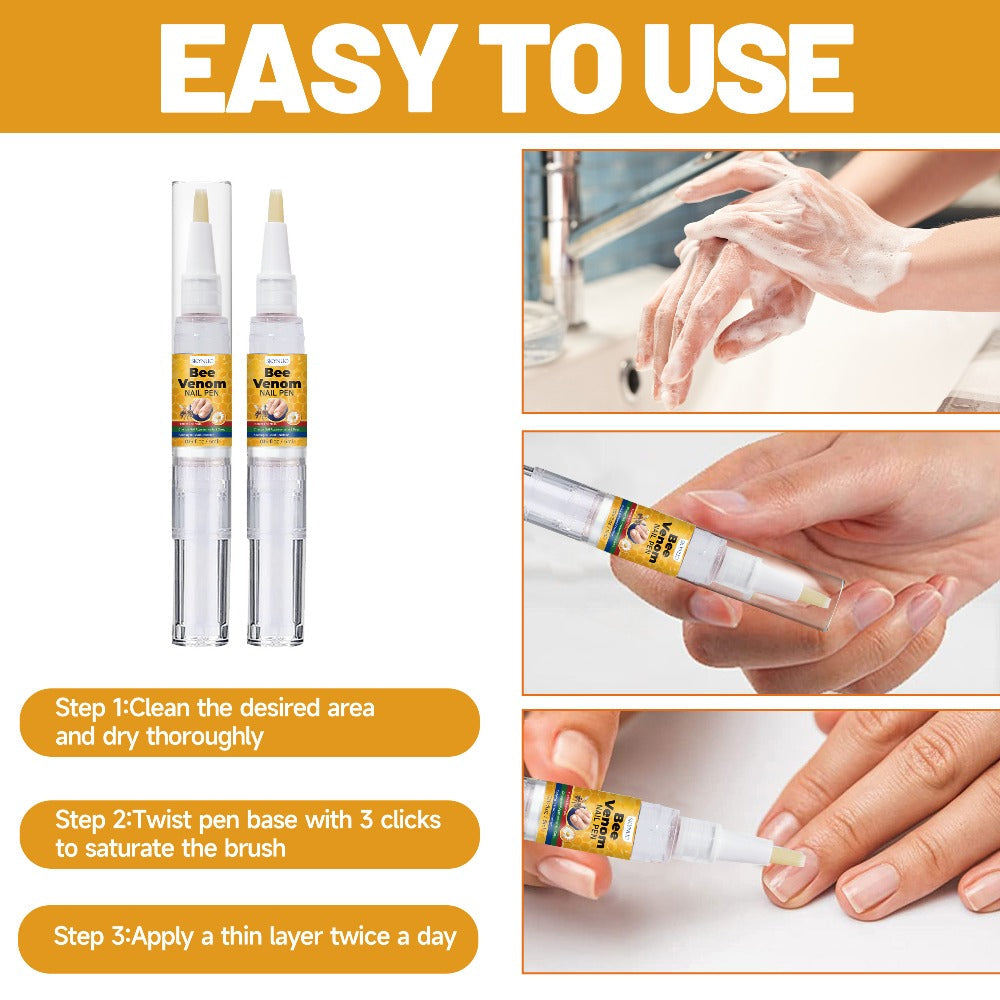 Toenail Repair Pen with Bee Venom – Extra Strength Nail Hardener & Brightener, Nourishing Formula, Fast-Acting Treatment for Brittle Discolored Nails, Women & Men