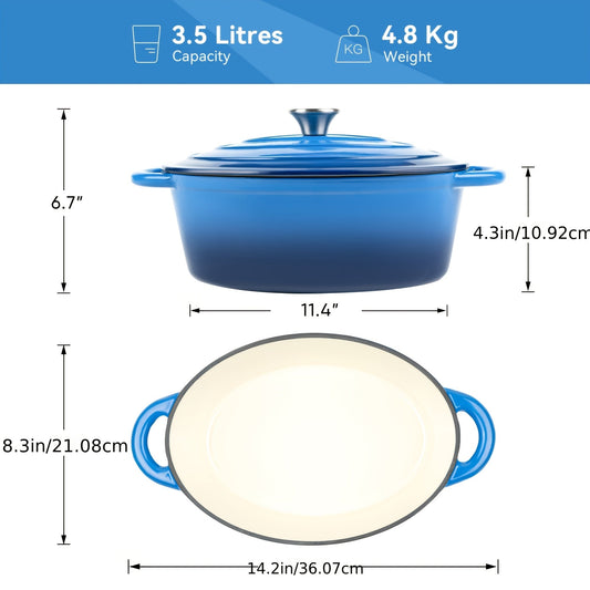 Enameled Cast Iron Dutch Oven with Lid & Dual Handles - Non-Stick Enamel Coating, Lightweight & Portable, Versatile for Bread Baking Daily Cooking Home & Outdoor Use, Available in 5 Colors