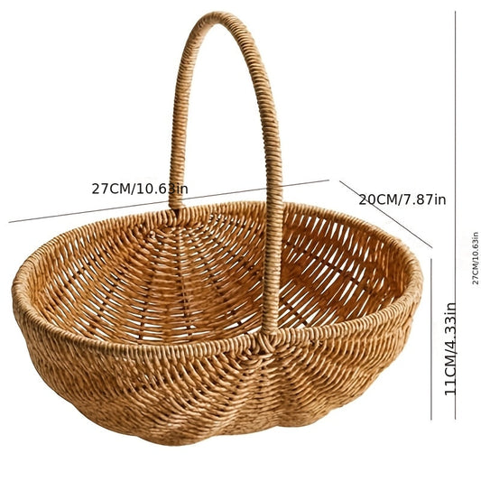 Wicker Storage Basket with Handle - Handwoven Rattan Organizer Bin, Multipurpose Farmhouse Basket for Kitchen Pantry Bathroom Shelf Home Decor