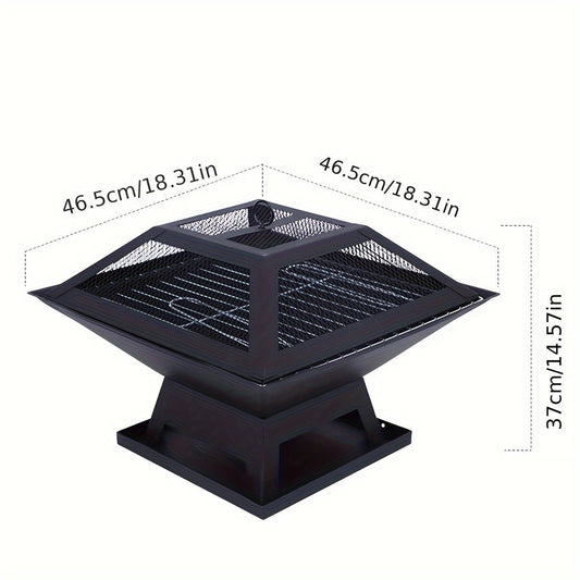 Outdoor Fire Pit 18.5 Inch Heavy Duty BBQ Grill Bowl with Combustion Grate Ash Collector Fireproof Cover Charcoal Hook for Backyard Patio Garden Camping