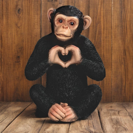 Chimpanzee Figurine with Heart Hand Sign – 5 Inch Polyresin Monkey Statue for Home Decor, Office, Collectible Gift for Birthday, Christmas & Housewarming
