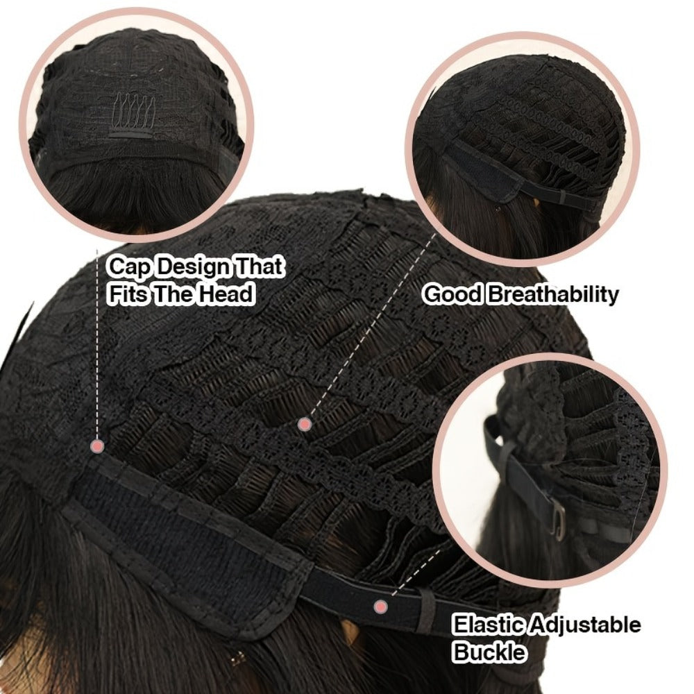 Pixie Bob Human Hair Wig with Bangs, Natural Black Full-Cap Hair Style and Short 8-Inch Length