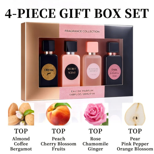 Perfume Gift Set with Four 20ml Eau de Parfum Sprays, Black Display Box and Four Bottle Colors