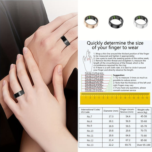 Smart Ring Health & Fitness Tracker Titanium – IP68 Waterproof, Sleep Heart Rate Step Calorie Stress Monitor, BLE 5.3 Magnetic Charging, Android iOS Compatible | Men Women Gift | Black Silver