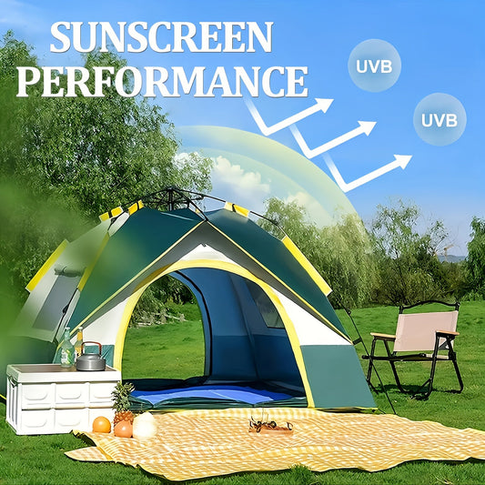 Camping Tent 4-Person Pop-Up Sunshade with Insect-Mesh Panels, Two-Door Option and M or L Sizes