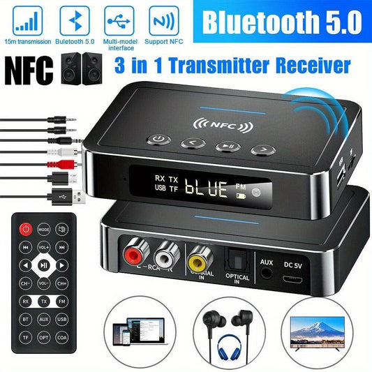 Bluetooth Transmitter Receiver 2-in-1 Wireless Audio Adapter with 3.5mm AUX NFC Input to Dual RCA Output, USB Powered – Stream Music to Home Stereo, TV, Speaker, Car Audio System