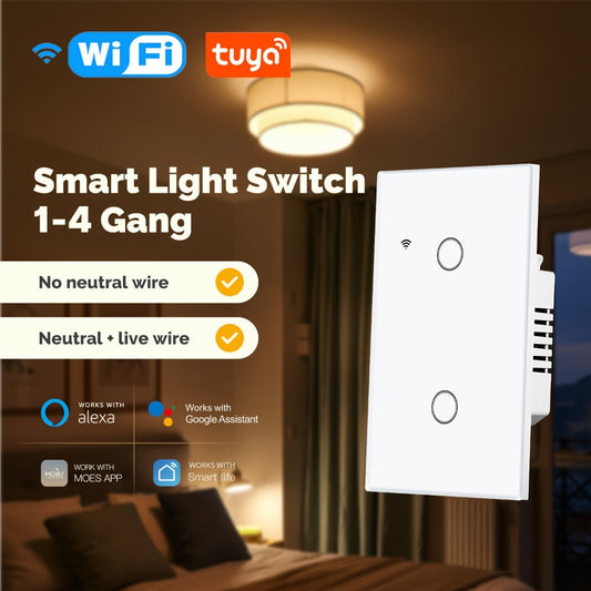 No Neutral Wire Smart Touch Wall Switch MOES WiFi 1/2/3 Gang Single Fire, Works with Alexa & Google Home, App Remote Control, 2.4GHz 110V White – 2 Pack 3 Pack Smart Light Switch