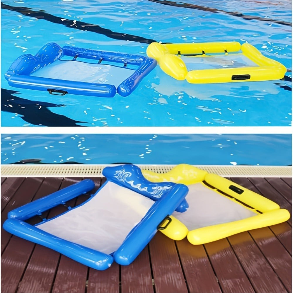 Blue Rectangular Pool Hammock with Mesh Center, Inflatable Headrest, Side Rails and Four Carry Handles