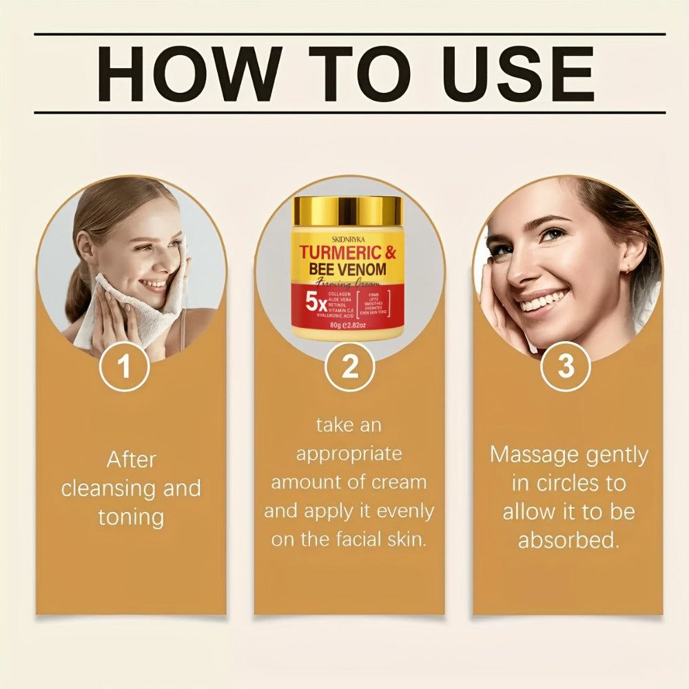 Face Cream Turmeric Bee Venom Two-Piece Day and Night Set with Hyaluronic Acid, Collagen and Vitamins C and E