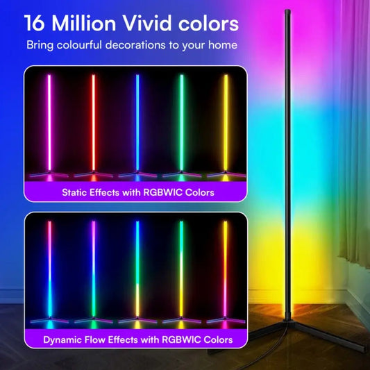 RGB Smart Floor Lamp 56 Inch – 16 Million DIY Color Changing with App & Remote Control, Music Sync, 4 Modes, USB Powered for Game Room, Christmas & Halloween Decor (1, 2 or 4 Pack)