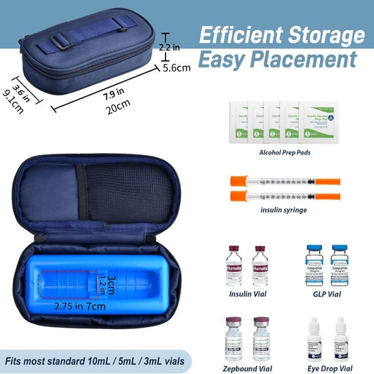 Insulated Insulin Vial Travel Case – Diabetic Supply Bag with Ice Brick, Compact Portable Cooler Kit for Medication Storage