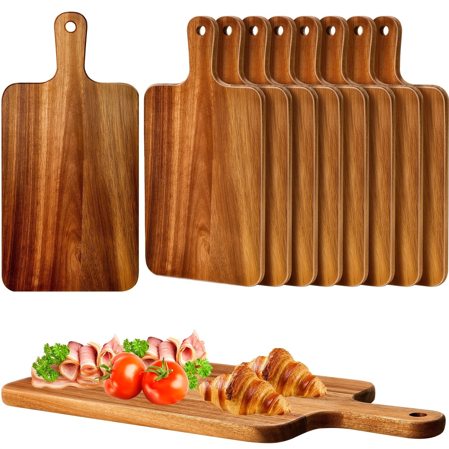 Cutting Board Acacia or Bamboo-Style Handle Boards in Five or Ten-Piece Sets, 15.7 x 7.8 Inches