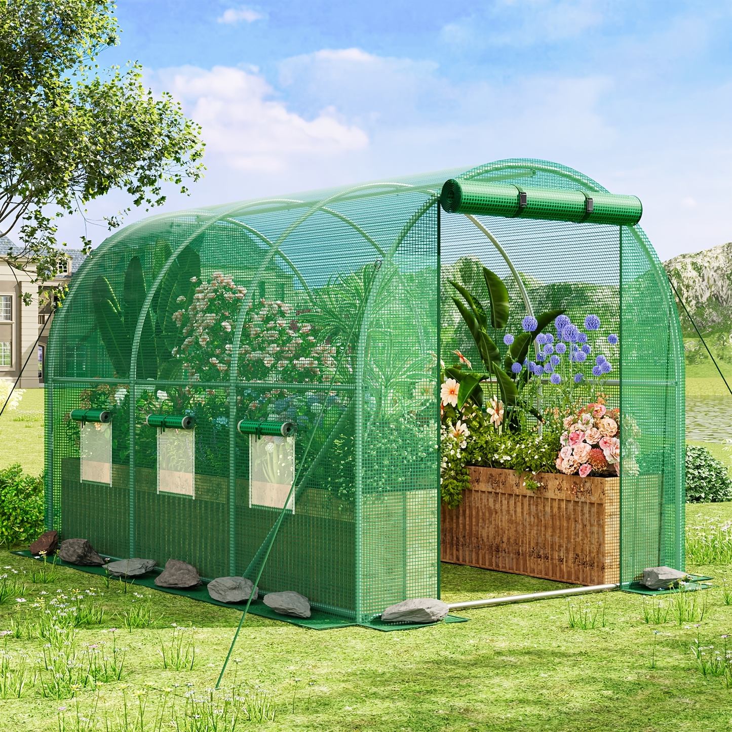 Three- or Four-Tier Portable Garden Greenhouse with Iron Frame and PE Cover in Six Configurations