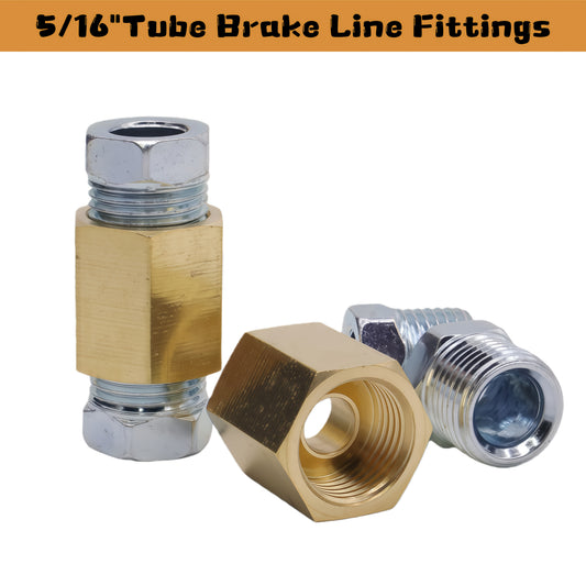 Brake Line Fittings Assortment Kit – 3/16", 1/4", 5/16" & 3/8" Tube Sizes, Inverted Flare Union Connectors, Multiple Thread Sizes, with Optional Hose Clamps for Automotive Brake Line Repair