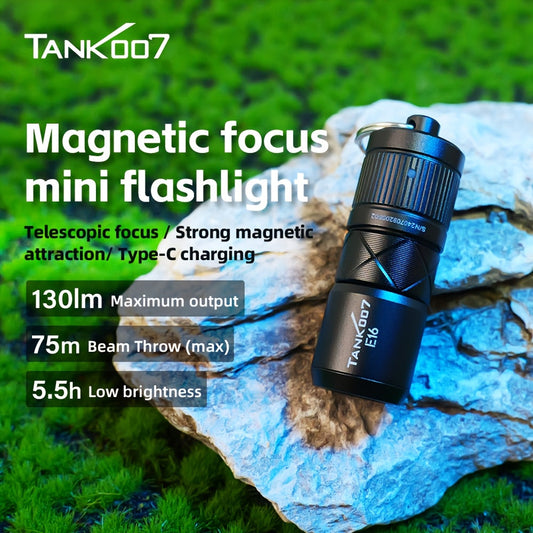 Flashlight Magnetic Mini EDC Torch with 130-Lumen Output, Type-C Charging and Rotary Switch