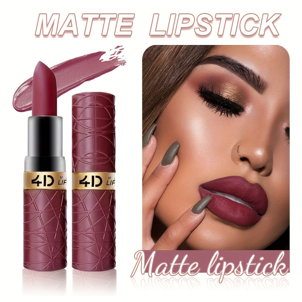 Lip Gloss Set by Mirsist with 6 Matte Lip Colors, Coordinated Nude and Red Tones and Display Case