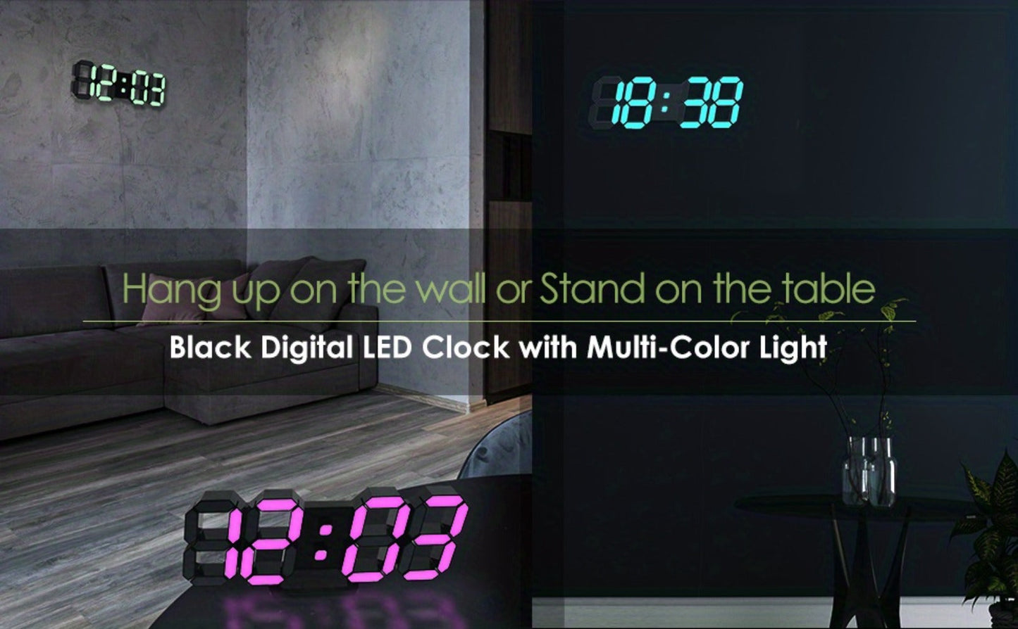 9.7-Inch RGB LED Wall and Desk Clock with Remote, Alarm, Date, Temperature and USB Power Cable