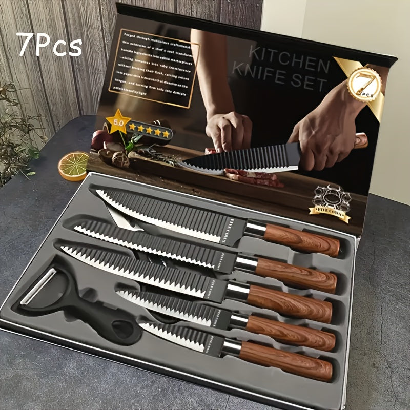 Kitchen Knife Set 6- or 7-Piece High-Carbon Stainless Steel with Wood Handles, Shears and Peeler