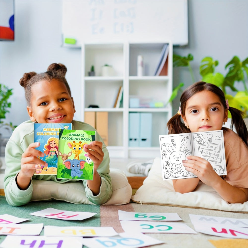 Twenty-Six Mini Coloring Books for Kids with Dinosaur, Mermaid, Animal, Food and Activity Themes