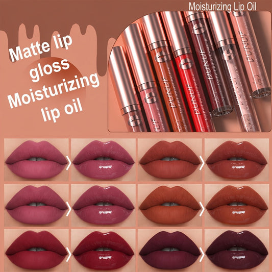 Lipstick Lip Gloss Lip Oil Set 12pcs — Matte & Glass Lips, Waterproof Long-Lasting Berry Shades, Moisturizing Non-Greasy Formula, Complete Lip Makeup Kit Gift for Women