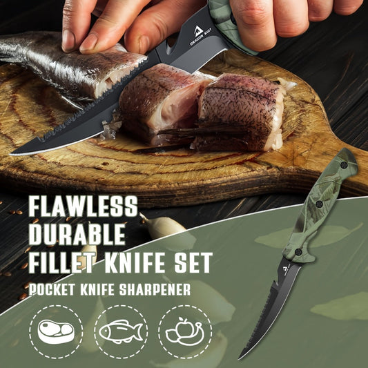 Fish Fillet Knife Set 4 Piece Ultra Sharp Stainless Steel Boning Knives with Storage Bag and Sharpener for Freshwater Saltwater Fishing