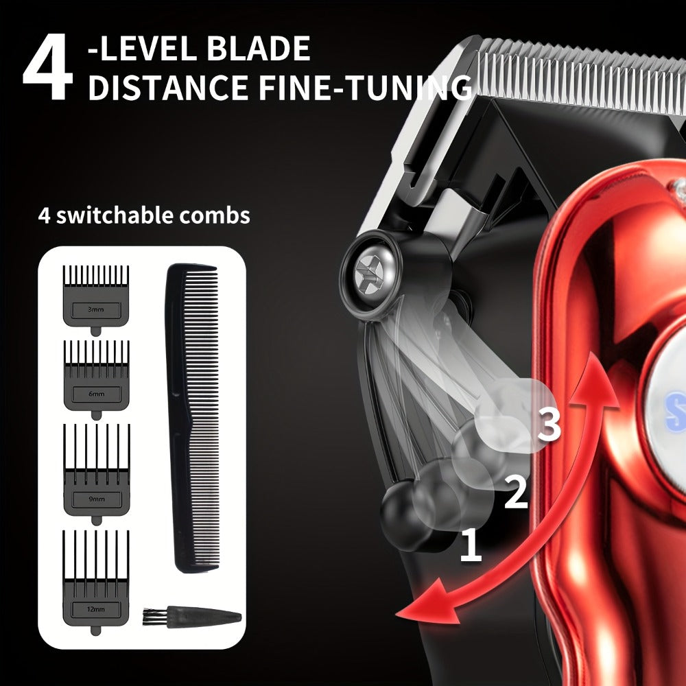 Hair Clipper Seacol Red Cordless Trimmer with LCD Display, USB Charging, Four Guide Combs and 120-Minute Runtime