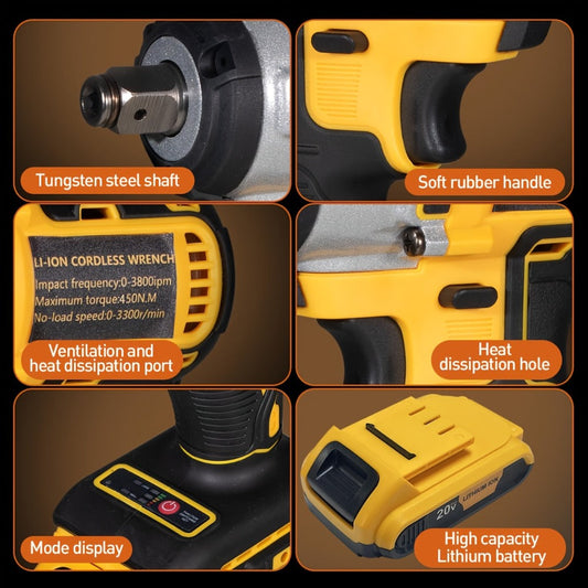 Cordless Impact Wrench 1/2 Inch Brushless – 450N.m 259Ft-lbs High Torque Impact Gun, 3300RPM Variable Speed, 12 Sockets, Fast Charger & Dual Battery Options for Auto Repair & Home Use