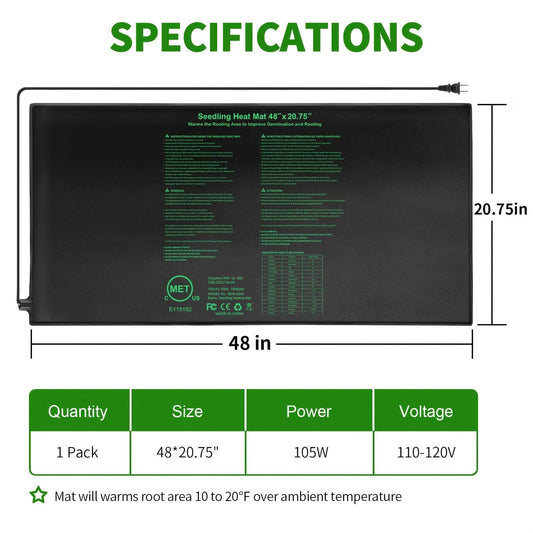 Seedling Heat Mat MET Certified Waterproof | Uniform Heating for Germination Indoor Gardening Greenhouse | Hydroponic Seed Starting Warming Pad M & L Size