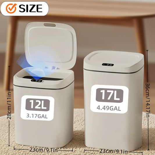 Touchless Trash Can Automatic Sensor Lid Hands-Free – Infrared Motion Detection, Battery Powered Cordless, Smart Waste Bin for Kitchen Bathroom Office Bedroom Hotel, Modern White Design 2.91 Gal & 4.49 Gal
