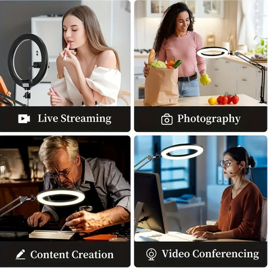 LED Ring Light with Phone Holder USB Powered, 3 Color Modes Adjustable Brightness, Clip-On Selfie Ring Light for Video Recording Live Streaming Makeup Zoom Calls TikTok
